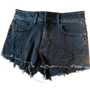 American Eagle Black Lace Floral Super Stretch  Hi-Rise Shorts Size 4 NWT